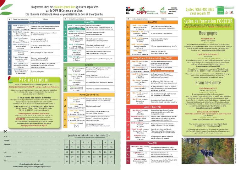Programme 2026 Reunion forestières CNPF BFC